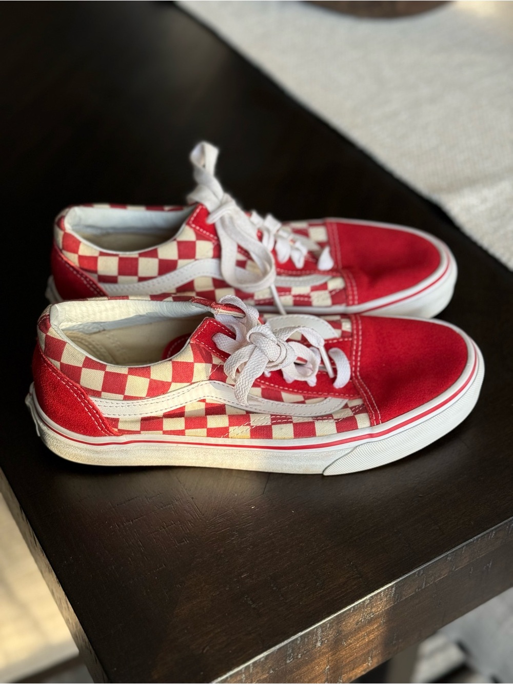 Old Skool Red Checkerboard Skate Shoes with White Stripe - Picture 6 of 8